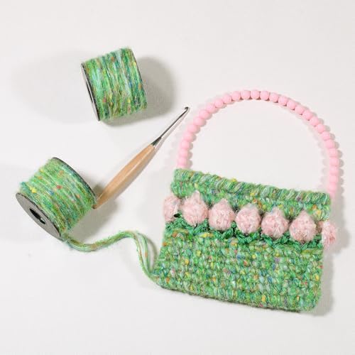 Artisanal Yarn Collection Multifiber Fancy Yarn for Knitting Crocheting Crafts DIY, Set of 3 Rolls(111 Verdant Sparkle)