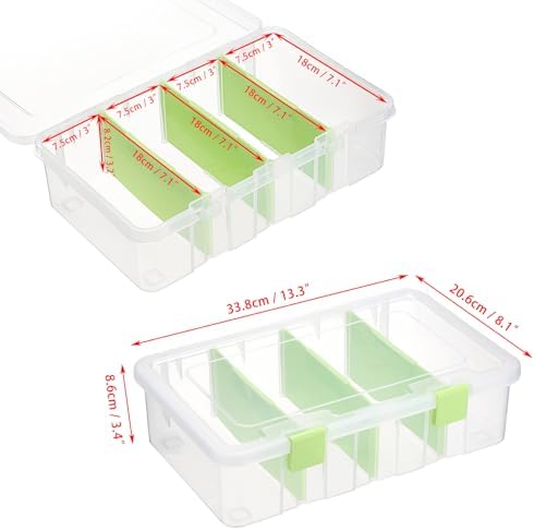 BTSKY Clear Plastic Dividing Storage Box with 4 Compartments Sewing Box