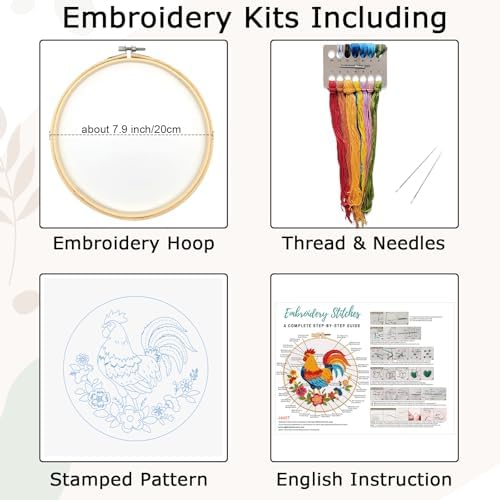 Nuberlic Embroidery Kit for Beginners, Rooster Needlepoint kit