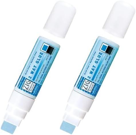 Kuretake Zig 2Way Glue Pen, 15mm Board Tip 2pcs Set, Quick Dry Liquid Stick Marker, for Artists, Crafting, Scrapbooking, Gift Card, Calligraphy, Made in Japan