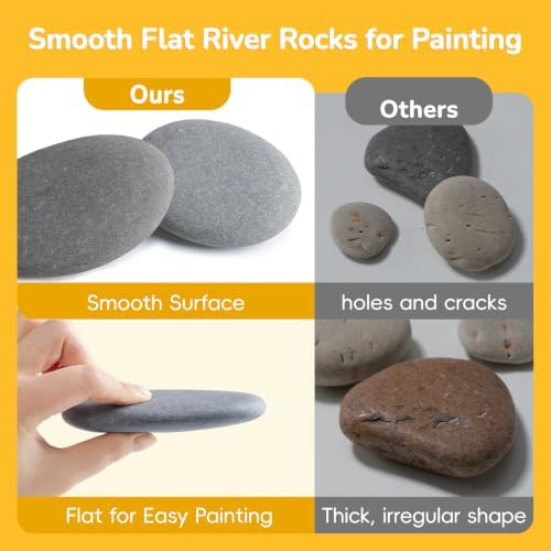 Simetufy 100Pcs 2-4 Inch River Rocks for Painting, Large Flat Smooth Stones