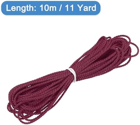 MECCANIXITY Twisted Cord Trim, 11 Yard 2mm 3-Ply Twine Braided Rope Shiny Thread String for Craft Gift Bag Curtain Christmas Decor, Wine Red - 10m
