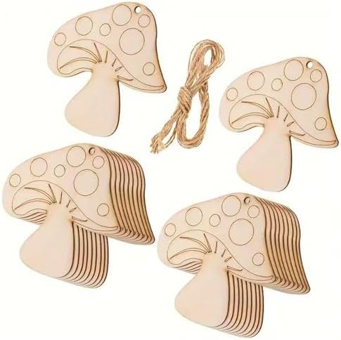 Wooden Mushroom Ornament, 10pcs Blank Wood Ornaments, 3.5 x 3.5 in Used for Painting and Decoration DIY Technology, Hanging skrnrhrery