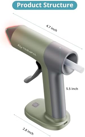 Tilswall Cordless Hot Glue Gun W106 with 30s Fast Preheating Olive Green