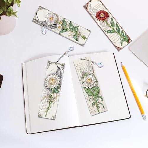 4-Pack 5D Flower Diamond Painting Bookmarks Kit, DIY Diamond Art Bookmarks with Colorful Diamond Gems and Tassels, Floral Bookmark Making Set for Adults, Gift for Book Lovers