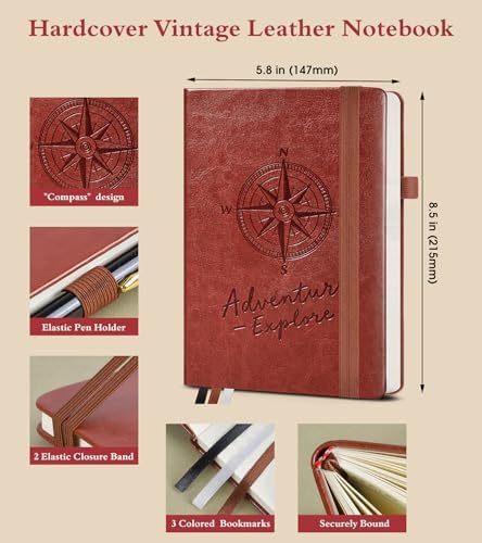PAIBAS Blank Journal Notebook for Women Men,160 Pages,A5 Hardcover Sketchbook for Drawing, Sketch book, Unlined Notebooks for School,Work, Note Taking,Travel Journals for Writing 5.8"x8.5" (Brown)