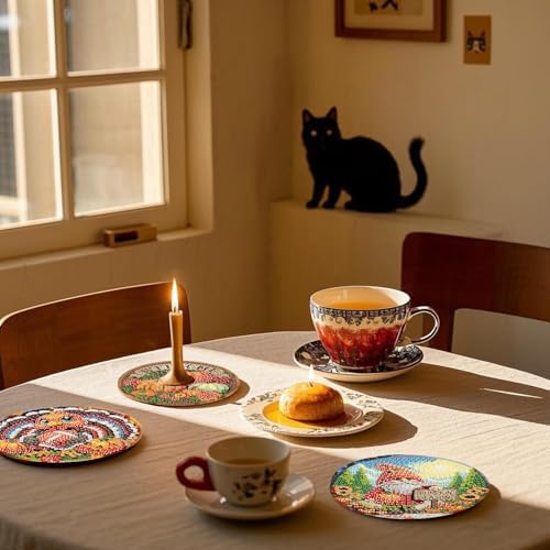 8 Pcs Fall Diamond Art Coasters Kits, Diamond Painting Coasters Kits ﻿ ﻿