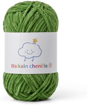 Skinny Chenille Yarn for Crocheting, 1.75 oz/ 109 yds Amigurumi Yarn&Baby Yarn for Crocheting Soft, Fluffy Fingering Weight Velvet Yarn for DIY Crafts&Baby Blankets.(Army Green)