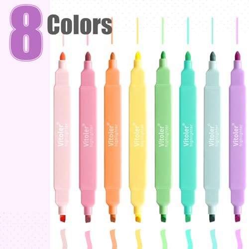 Vitoler Highlighters, 8pcs Chisel & Fine Tips Aesthetic Highlighters