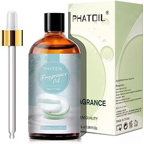 PHATOIL Baby Powder Fragrance Oil for Diffuser Aromatherapy 3.38FL.OZ | Long Lasting Scented Oils For Humidifier, Air Freshener, DIY Soap Candle, Scent Project Making, Aroma Oil for Home Freshening