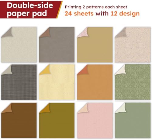 6-inch Wooden Patterned Scrapbook Paper Pad, 24 Sheets Double Sided Retro Aesthetic Origami Paper for Journaling, Collage, DIY Card, Folded Photo Album, Handmade Crafts & Decor Projects