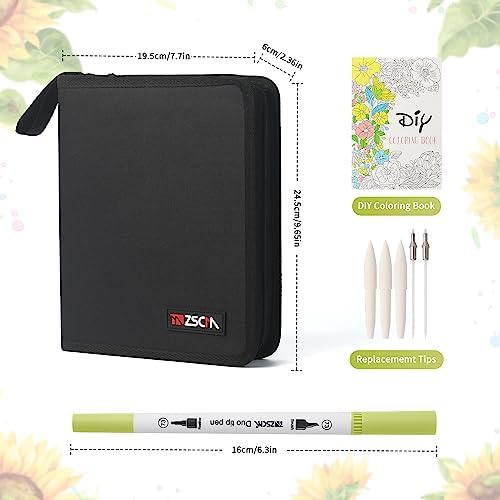 ZSCM 72 Colors Markers for Adult Coloring Books No Bleeding - Dual-Tip Art Markers, Fine & Brush Tip Coloring Pen for Adult Calligraphy, Drawing, Sketch Art & Creative Journaling