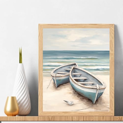 Natuyalo Paint by Numbers for Adults Beginner, Boat on the Beach Acrylic Easy Paint by Numbers Kits Craft Kits for Adults Suitable for Home Wall Decoration Flameless 16x20 Inch