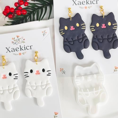 Xaekicr Black Cat Polymer Clay Cutters for Earrings – Cute Animal Clay Cutters for Polymer Clay Jewelry Making – Clay Tools & Earring Molds for DIY Crafts