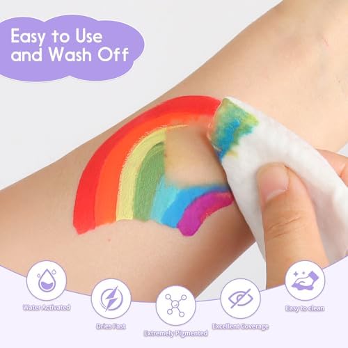 54 Color Face Painting Kit - Non-Toxic Water Based Face and Body Paint Set with Brushes, Stencils, Sponges - For Sensitive Skin, Halloween, Carnival, Birthday Parties, Festivals & Events.