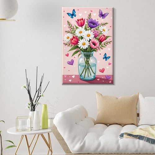 ATDMS Paint by Numbers Kit for Adults with Easel Flowers Paint by Number with Frame Floral Paint by Number with Easel DIY Acrylic Oil Painting Kits for Gift Home Wall Decor 8x12 Inch