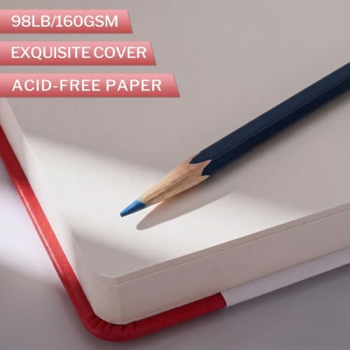 Hardcover Pocket Sketchbook, 5" × 5", 80 Sheets Small Sketch Book, Red