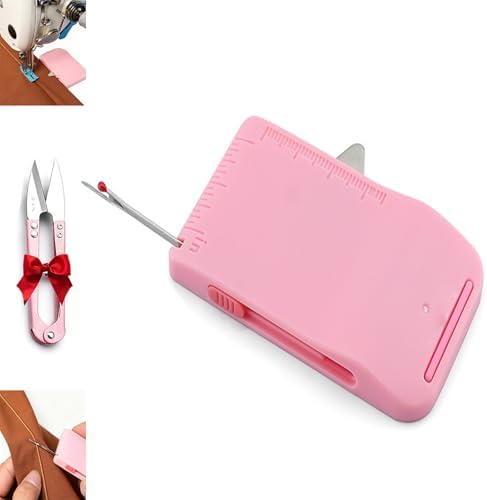Sewing Seam Guide & Ripper–Multi-Functional Tool, Easy Seam Allowance & Stitch Removal, Magnetic Sewing Machine Sleeve Tool with Needle Threader, Dual-Scale Hemmer Guide Foot for Line (Pink)