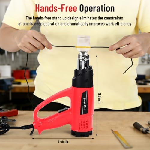 1800W Heat Gun for DIYers, Crafters & Electronics Repair – 140°F~1112°F Variable Temp, 1.5s Fast Heat, 5 Nozzles, 2 Scrapers, Overheat Protection, Hands-Free Stand | Shrink Tube, Resin, Vinyl Wrap