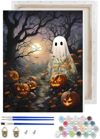 Ghost Paint by Numbers Kit for Adults Beginner with Framed 10x12 Inch