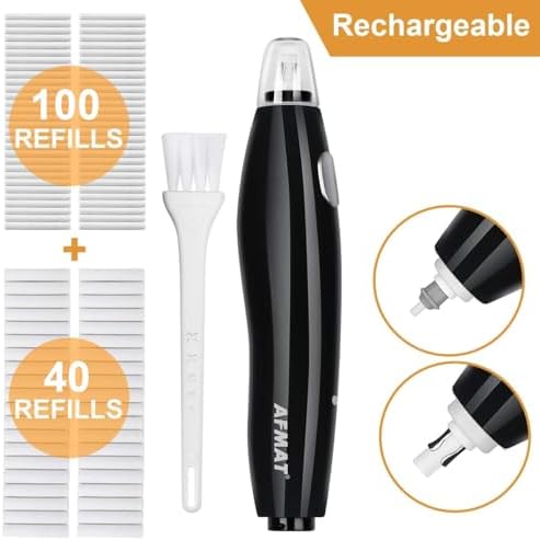 AFMAT Electric Eraser for Artists, Rechargeable Electric Eraser Kit, 140 Refills for Drafting, Electric Pencil Eraser - Battery Operated for Drawing Pencils, Crafts, Arts EE04(Black)
