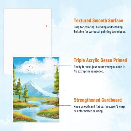 Canvas Boards for Painting 12 Pack Paint Canvas Panels Set-5x7, 8x10, 9x12,12x16 Inches-100% Cotton 10 Pack Canvas Panels for Acrylic, Oil, and Watercolor - Ideal for Artists and Hobbyists