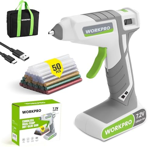 WORKPRO Cordless Hot Glue Gun, 7.2V Dual-Temp Kit, White