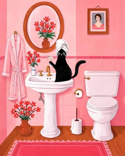 AuraDraw Black Cat Paint by Numbers Kit for Adults Beginner - Animals Oil Painting Kit - Bathroom Paint by Number Kits on Canvas, DIY Painting Kit for Home Wall Decor 16x20 Inch