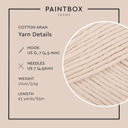 Paintbox Yarns 100% Cotton Aran Yarn Pack of 5 x 1.76oz / 50g, 93yds / 85m