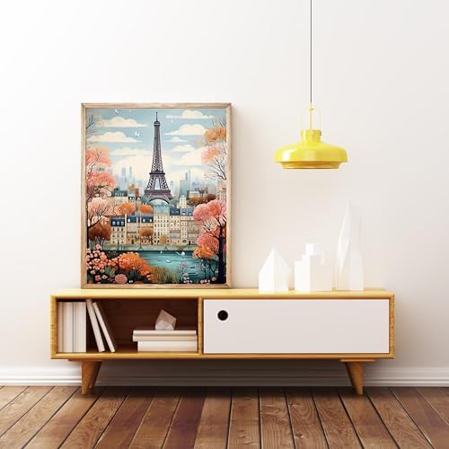5DDIYART Paint by Numbers for Adults Beginner, Paris Eiffel Tower Paint by Number Kits on Canvas Without Framed,Paint by Easy Acrylic Painting Home Wall Decor 12x16inch