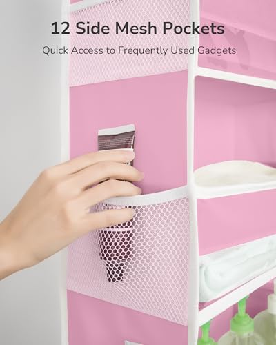 ULG Over The Door Organizer with 6 Large Pockets 12 Side Pockets, 50lbs Weight Capacity Door Hanging Storage Organizer for Bedroom, Bathroom, Pantry, Nursery Storage, Pink