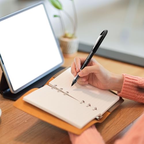 EYEYE Black Pen Roller Ball Needle Tip 0.5mm Quick Dry, 6 Pack Liquid Ink Rollerball Pens Extra Fine Point Smooth Writing Pens for Journaling, Note Taking, Office, School Supplies