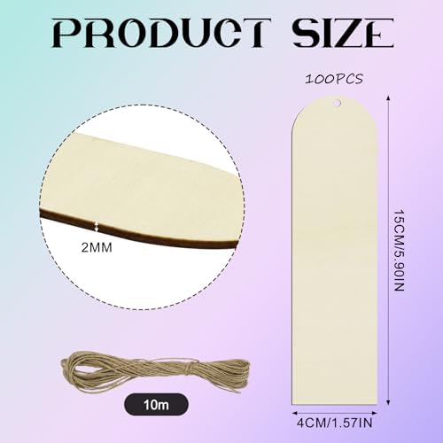 100 PCS Arch Unfinished Wood Bookmarks with 10M Rope