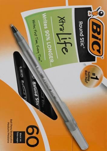 BIC Round Stic Xtra Life Ballpoint Pen, Ultra Long Lasting and Consistent Ink Flow, 60-Count in Black Ink (Pack of 9)