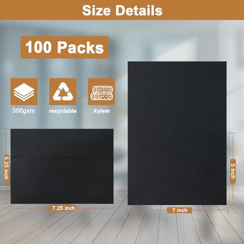 Silunkia 100 Packs Black Blank Note Cards and Envelopes 5 x 7