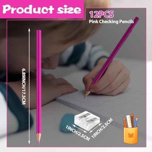 12 Pack Pink Colored Pencils for Kids, Pre-sharpened Art Pencils Back to School Supplies Set, Drawing Sketching Pencils for Students, Teachers, Classroom