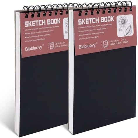 2 Pack Sketch Book, 5.5" x 8.5" Sketchbook With 100 Sheets (68lb/100gsm), Drawing Pad for Kids, Adults, Beginners, Artists - Acid Free Paper (2 Pack)