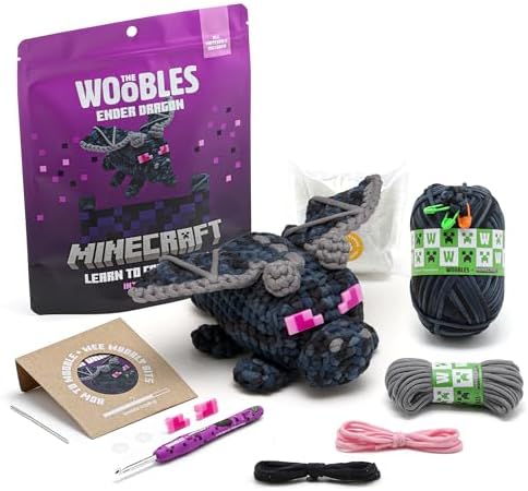 The Woobles Minecraft Crochet Kit – Beginner Crochet Kit for Adults & Kids, Easy Knitting Kit with Woobles Yarn, DIY Crafts, Crochet Animals, Minecrafts, Gift for Gamers & Crafters (Ender Dragon)