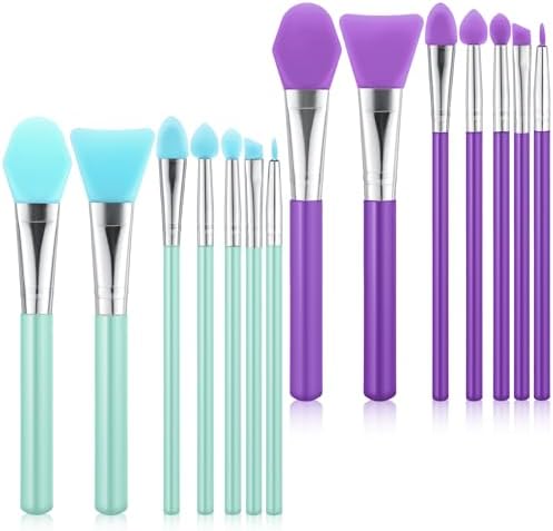 14PCS Silicone Brush Applicator Kit, Face Mask Applicator Resin Brushes Applicators for Cream Makeup Products and Epoxy Art Crafting, Green and Purple Silicone Brushes for Crafts, Cream and Epoxy