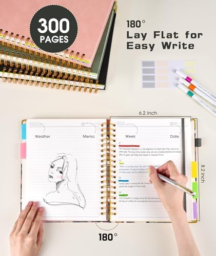 Hardcover Spiral Notebook journal with Removable Dividers Tabs, 300 Pages 5 Subject Notebook College Ruled, 100GMS Notebooks for Work School Note taking,Lined Journal for Women,A5-Flower