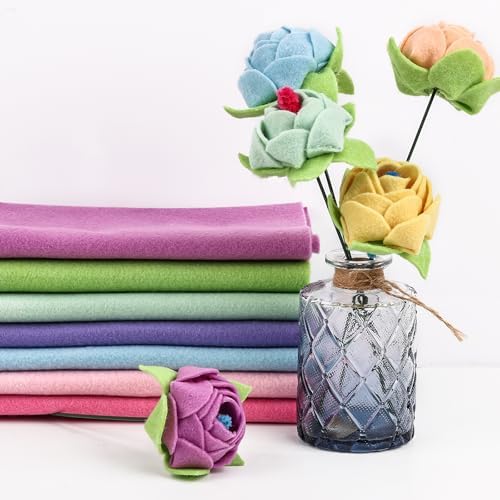 XSEINO 12 Rolls 8"x35" 1.4mm Thick Soft Felt Fabric Sheet 12 Assorted Macarone Series Colors Felt Pack for DIY Craft Sewing Squares Nonwoven Patchwork