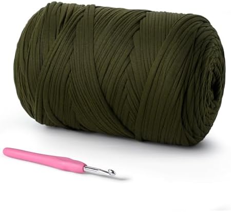 800g T-Shirt Crochet Yarn for Crocheting Crafts/Bags/Basket/Coaster,Hand Knitting Tshirt Yarn for Crochet,228yds T Shirt Yarns with High Elastic Thick Yarns Polyester Fabric (Olive Color)