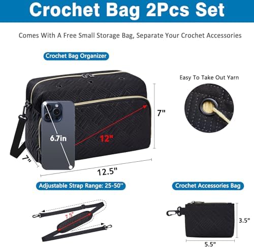 IBFUN Crochet Yarn Knitting Bag Organizer for Knit Accessories Hooks