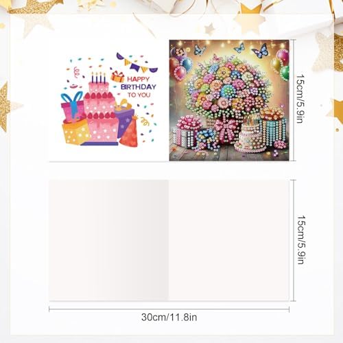 Tontut 6 Pieces Diamond Art Painted Greeting Cards, Flower Basket Gift Butterfly 5D DIY Special Shape Diamond Card Creative Gifts, Christmas Thanksgiving Greeting Card Congratulation
