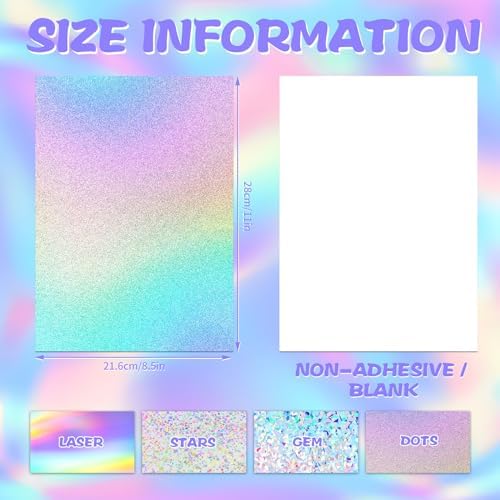 24 Sheets Holographic Cardstock 8.5 x 11 In, 250Gsm, 4 Designs