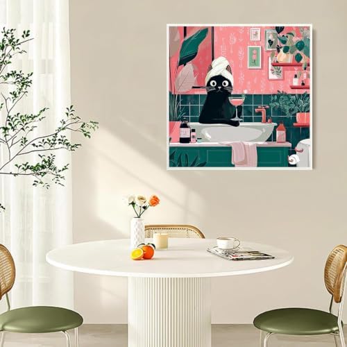 Accompany Wind Black Cat Diamond Art Kits for Adults, 5D Cute Animals Diamond Painting Kits for Beginners,DIY Round Full Drill Diamonds Gem Art Crafts for Home Wall Decor Gifts 14x14 Inch