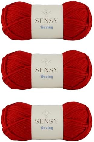 3 Skeins of Sensy Roving Yarn, 3.5 oz, 132 Yards, Gauge 5 Bulky (Carmine Red)
