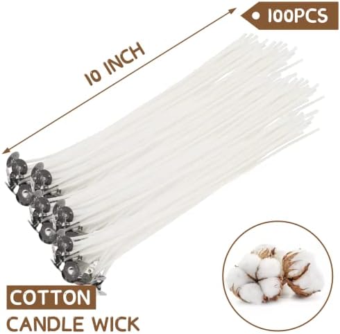 JEAWIWI 100 Pcs Cotton Candle Wicks, 10 in, with Wick Stickers & Holders