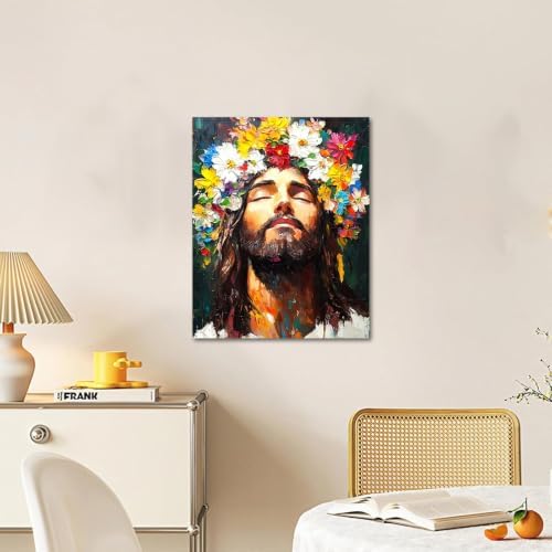 Jesus Paint by Numbers Kit for Adults, Flower Painting by Numbers 16x20 In | Religion Paint by Number for Adults Beginner, Acrylic Number Painting, Arts and Crafts Kit for Adults for Gifts Home Decor