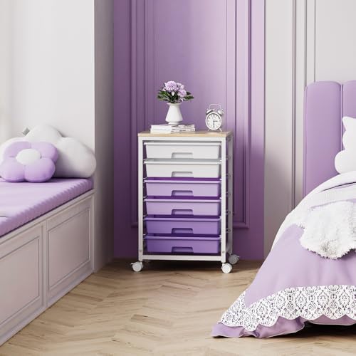 Sykiariol Rolling Cart with 6 Drawers,Purple